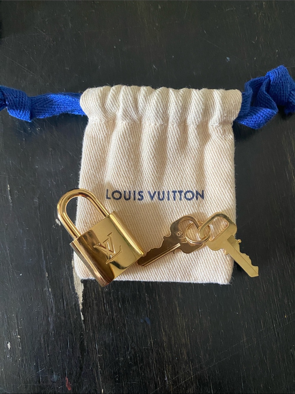 Louis Vuitton Gold-tone Padlock and Keys with Cream Dust Bag
